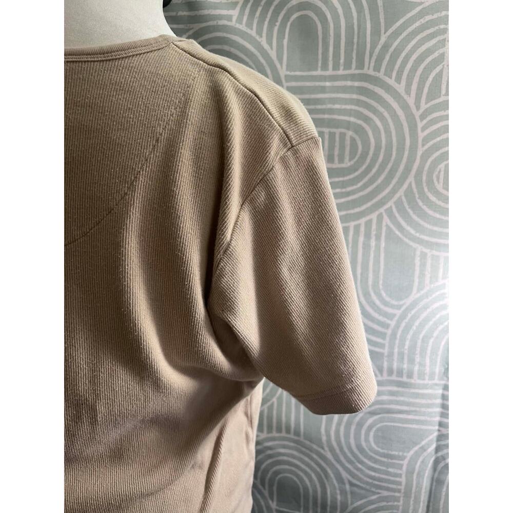 Christopher & Banks Women's Large Ribbed Knit Sleeve Top Crew Neck Beige Basic - Picture 3 of 4